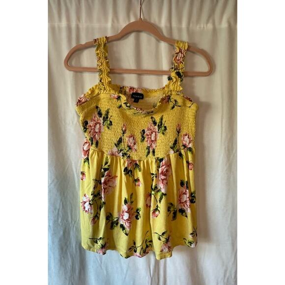 Torrid Tops - Torrid Top Women 2X Yellow Babydoll Challis Smocked Cami Ruffle Trim Square Neck